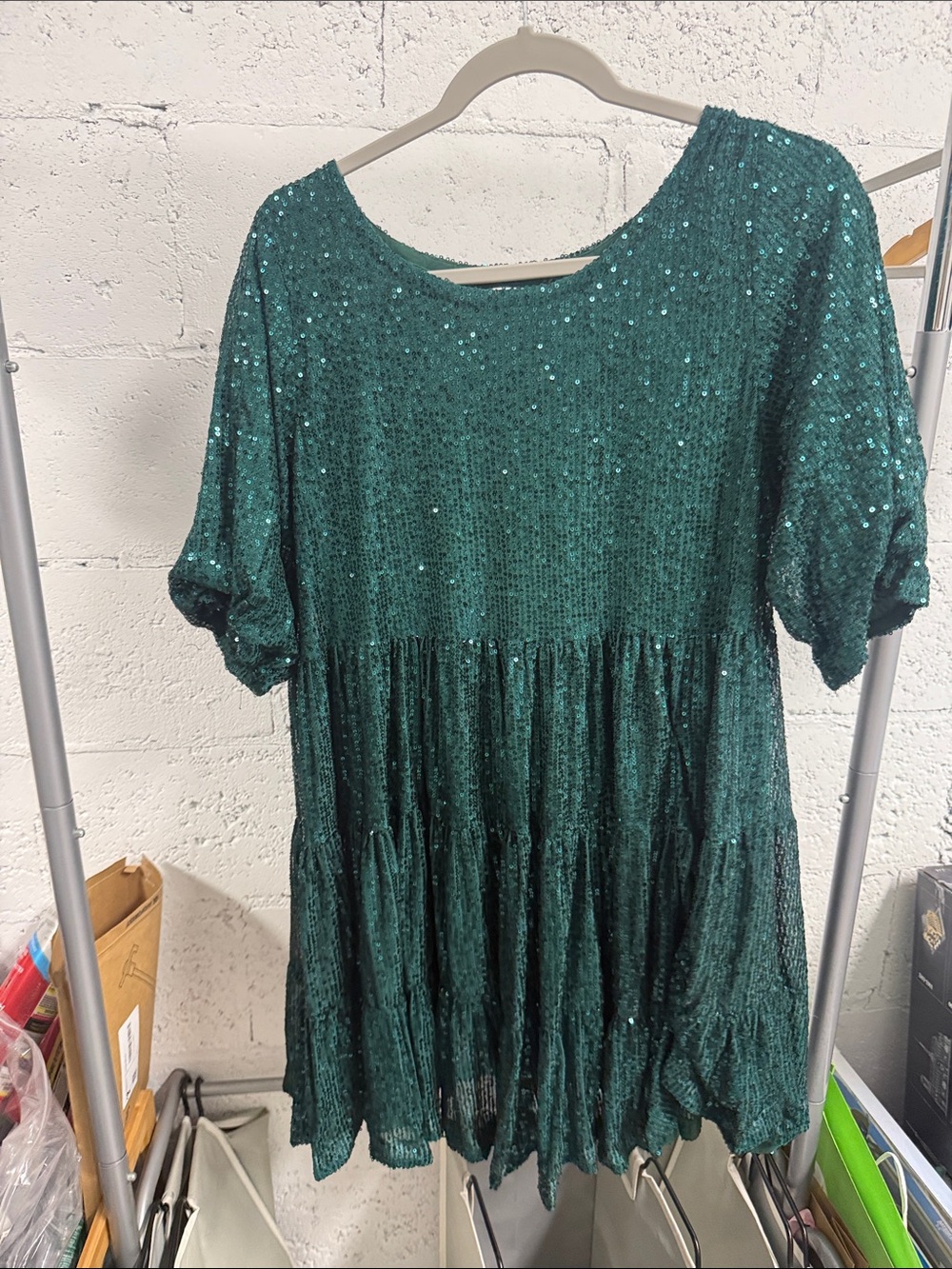Sequined Green Women's Peplum Tunic Dress - AMAZING LACE - Size Medium - NWOT